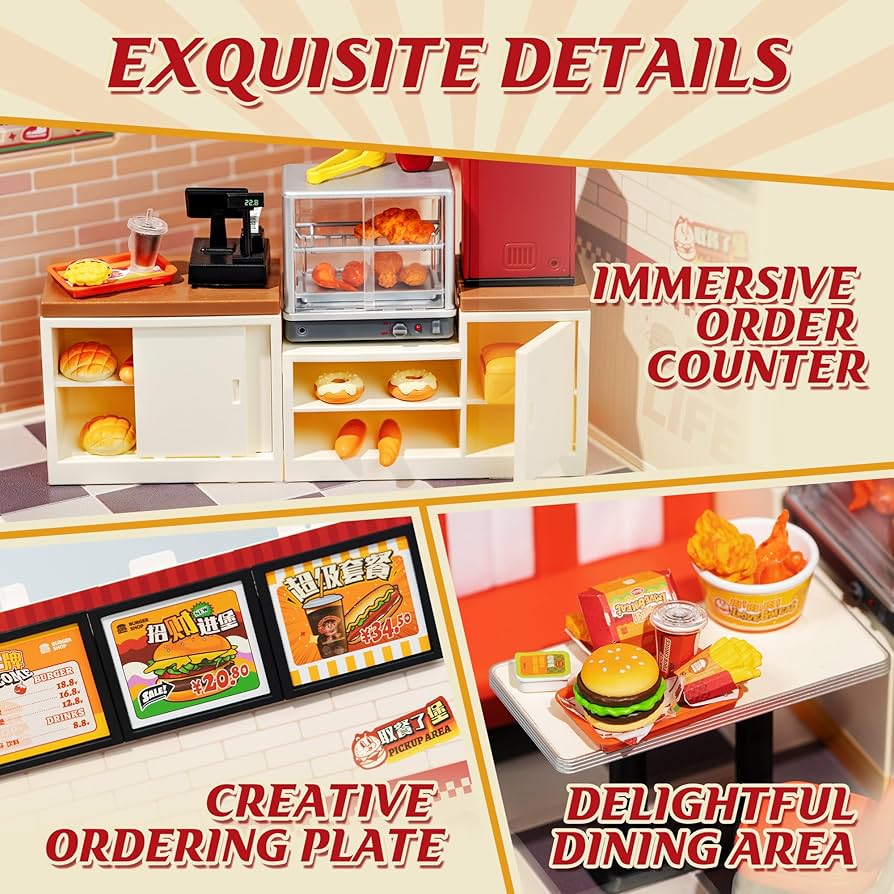 油彩『Burger Set』 Rolife DIY Miniature Burger Restaurant Playset with LED Lighting